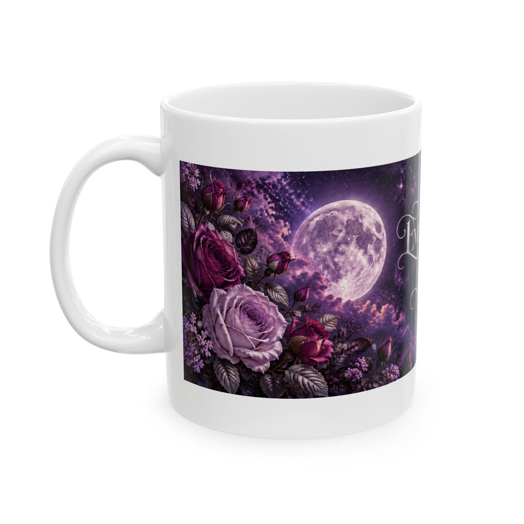 Inspirational Ceramic Mug — "Even in the Dark You Bloom" Purple Moon & Floral 11oz/15oz