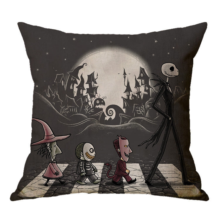 Linen Skull Halloween Pillow Cover