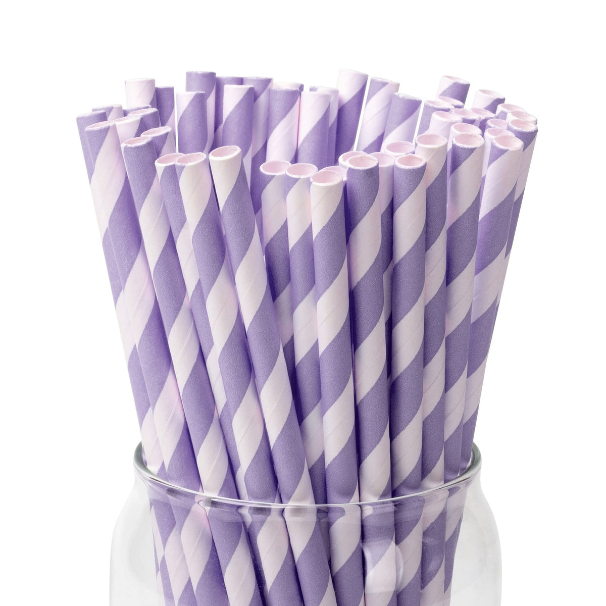 PakTalk [100 Pack] Purple Straws Disposable Paper Straws for Drinking Light Purple Paper Straws for Craft Cake Pops for Birthday Anniversary Wedding Holidays(0.24" x 7.75" Light Purple)