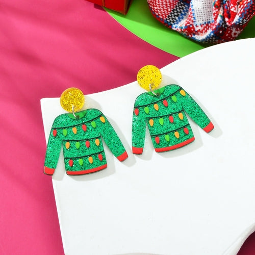 Christmas Festival Jewelry Colored Lights Decor Green Clothes Acrylic