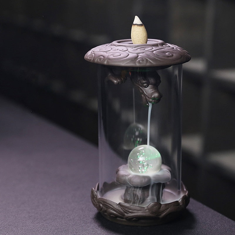 Handmade Purple Clay Backflow Incense Burner Decor