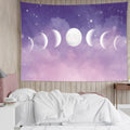 HVEST Moon Phase Tapestry Wall Hanging Moon Phase and Stars with Cloud in the Purple Sky Background Tapestry Pastel Nature Landscape Tapestry for Living Room Bedroom Aesthetic Decor 59x51 Inches