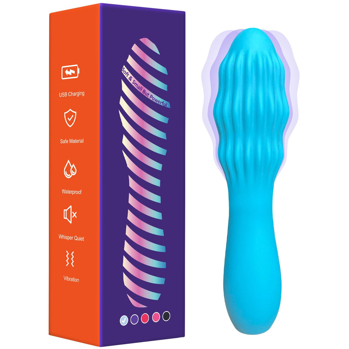 Handheld Cordless Personal Wand Massager Waterproof Rechargeable Massage 10 Vibration Speeds Whisper Quiet for Neck Shoulder Back Body Skin Muscle Tension Relief Soft Silicone (Blue)