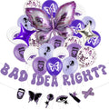 HOMEZZO Purple Butterfly Party Decorations Bad Idea Right Banner Butterfly Foil Balloon Purple White Printed Latex Balloons for Birthday Party Music Fans Gathering Purple Themed Party