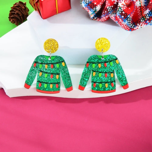 Christmas Festival Jewelry Colored Lights Decor Green Clothes Acrylic