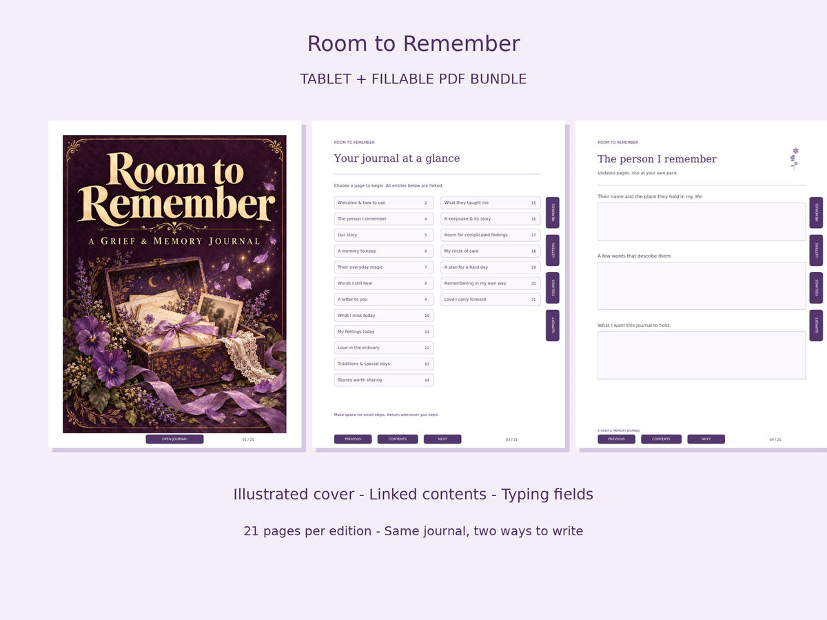 Room to Remember — Grief & Memory Journal | Printable + Digital