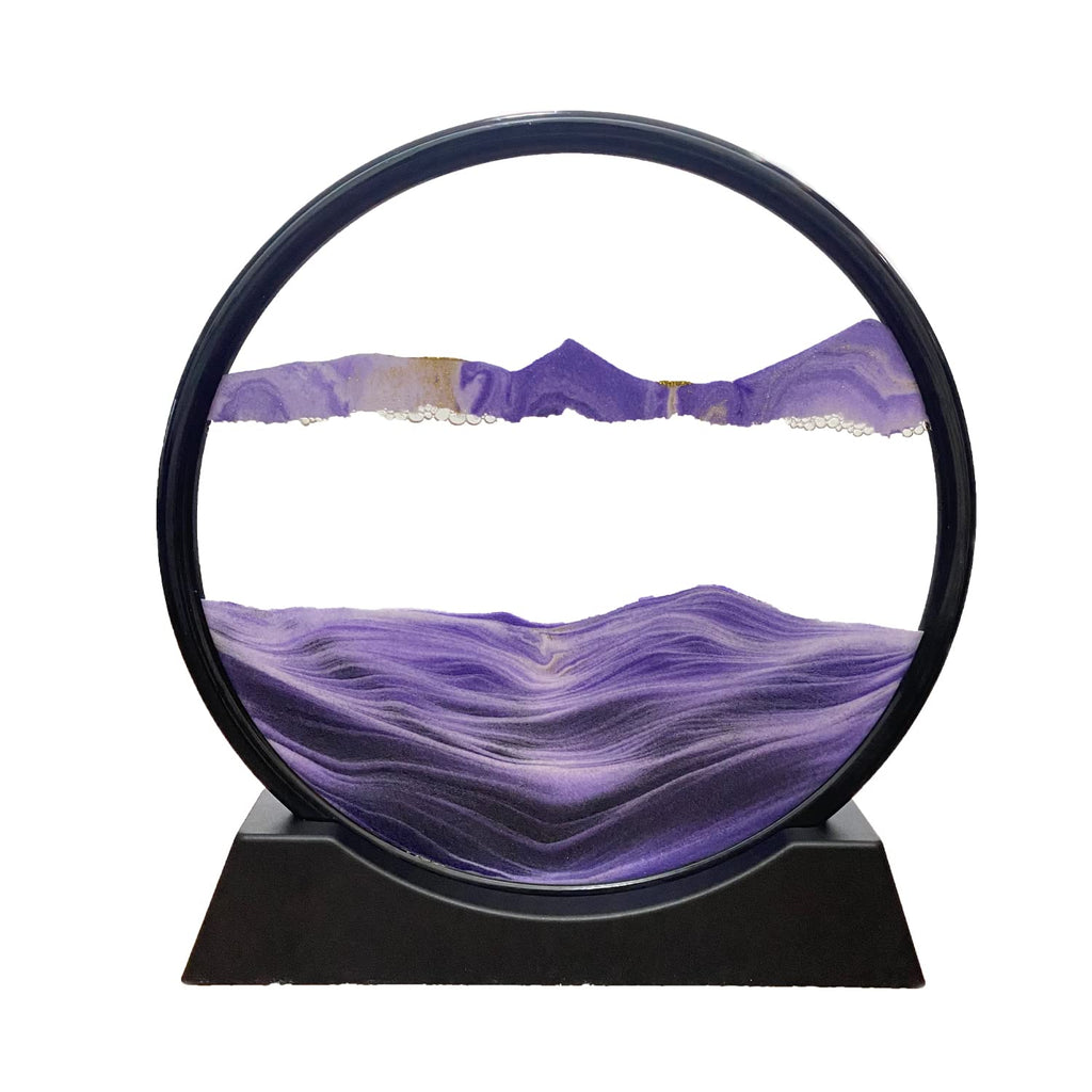 SOFLIY 3D Dynamic Sand Art Liquid Motion Moving Sand Art Picture Round Glass 3D Deep Sea Sandscape in Motion Display Flowing Sand Frame Relaxing Desktop Home Office Work Decor (7“ Purple)
