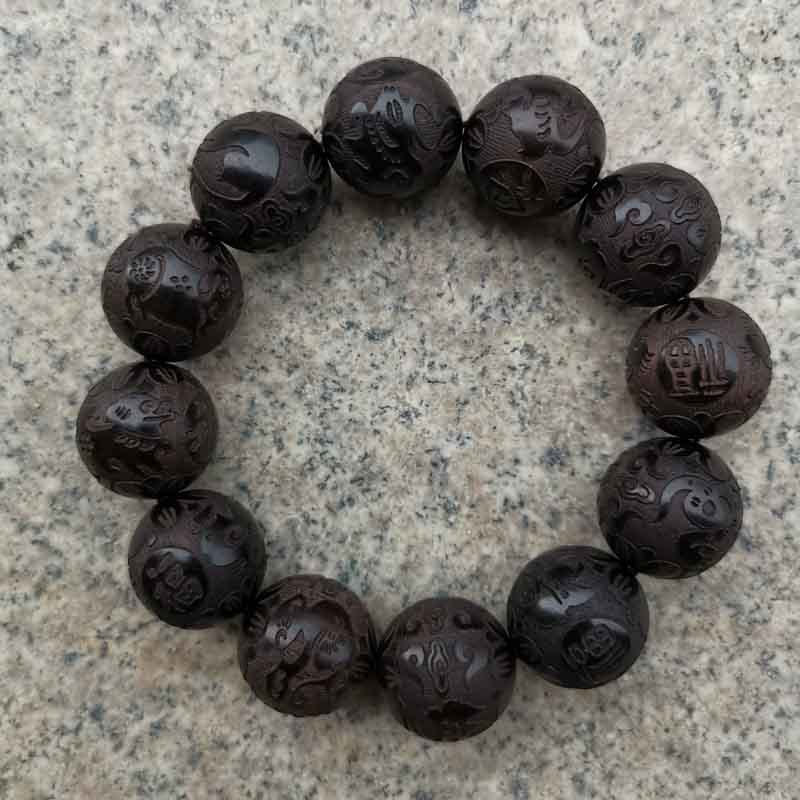 Black and Purple Sandalwood Carving Bracelet