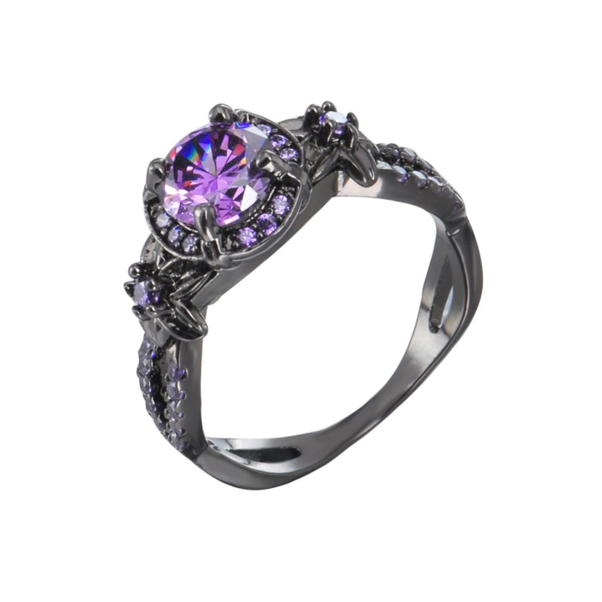 Gothic Black Rings Purple Red Crystal Zircon Diamond Wedding Engagement Ring Size 5-10-purple 9