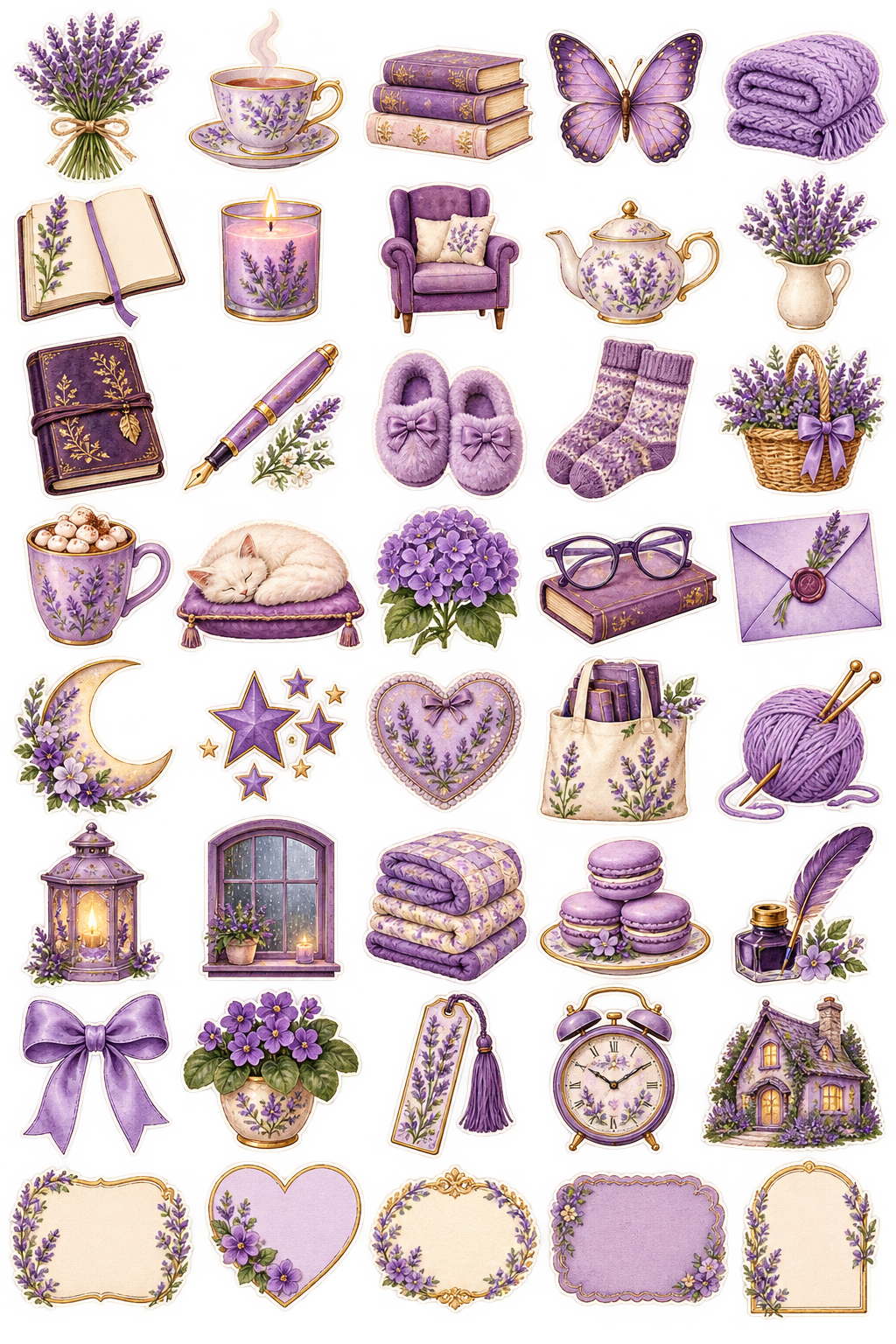 Cozy Lavender — 40 Digital & Printable Stickers
