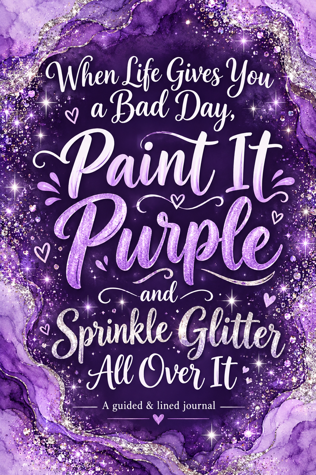 Purple watercolor and glitter cover for the Paint It Purple guided and lined journal