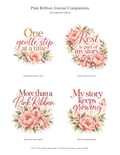 Four floral pink ribbon encouragement stickers included in the digital bundle